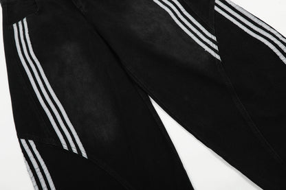 Striped Stitching | Washed Barrel Jeans - Santo 