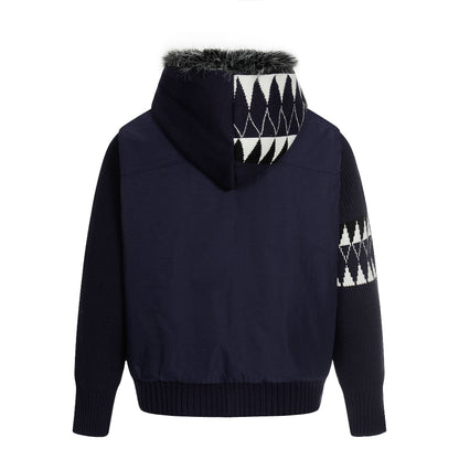 Knit Contrast | Fleece Hooded Jacket