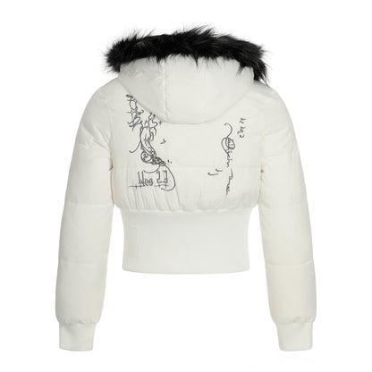 Fur Flare | Hooded Crop Puffer Jacket