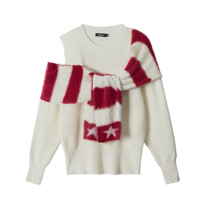 Star Stripe | One-Shoulder Knit Sweater with Scarf