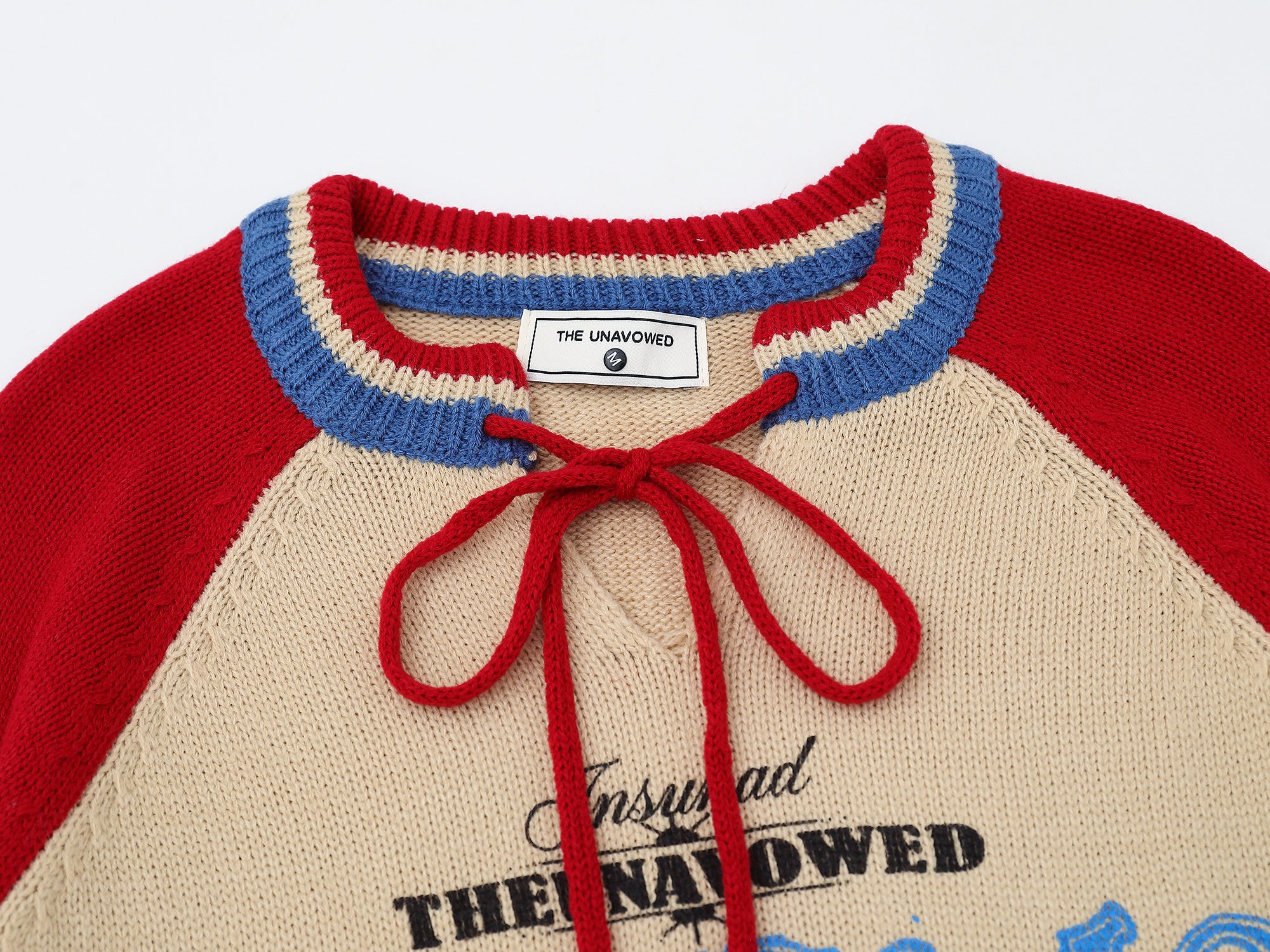 Graphic Script | Mesh-Sleeve Raglan Knit Pullover