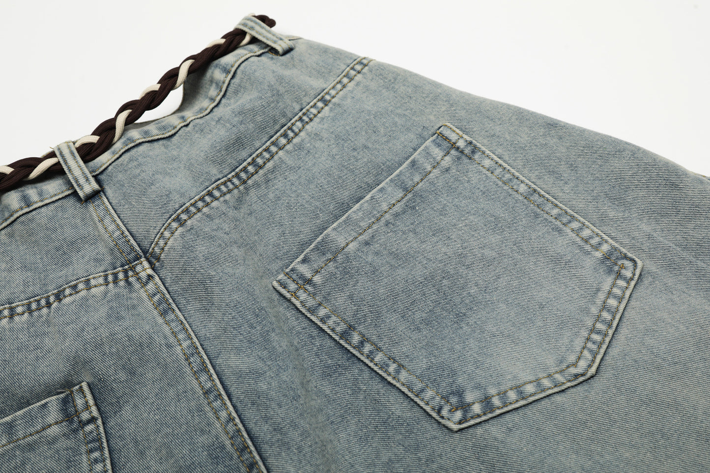 Denim Retro Belt Detail | Patchwork Barrel Jeans