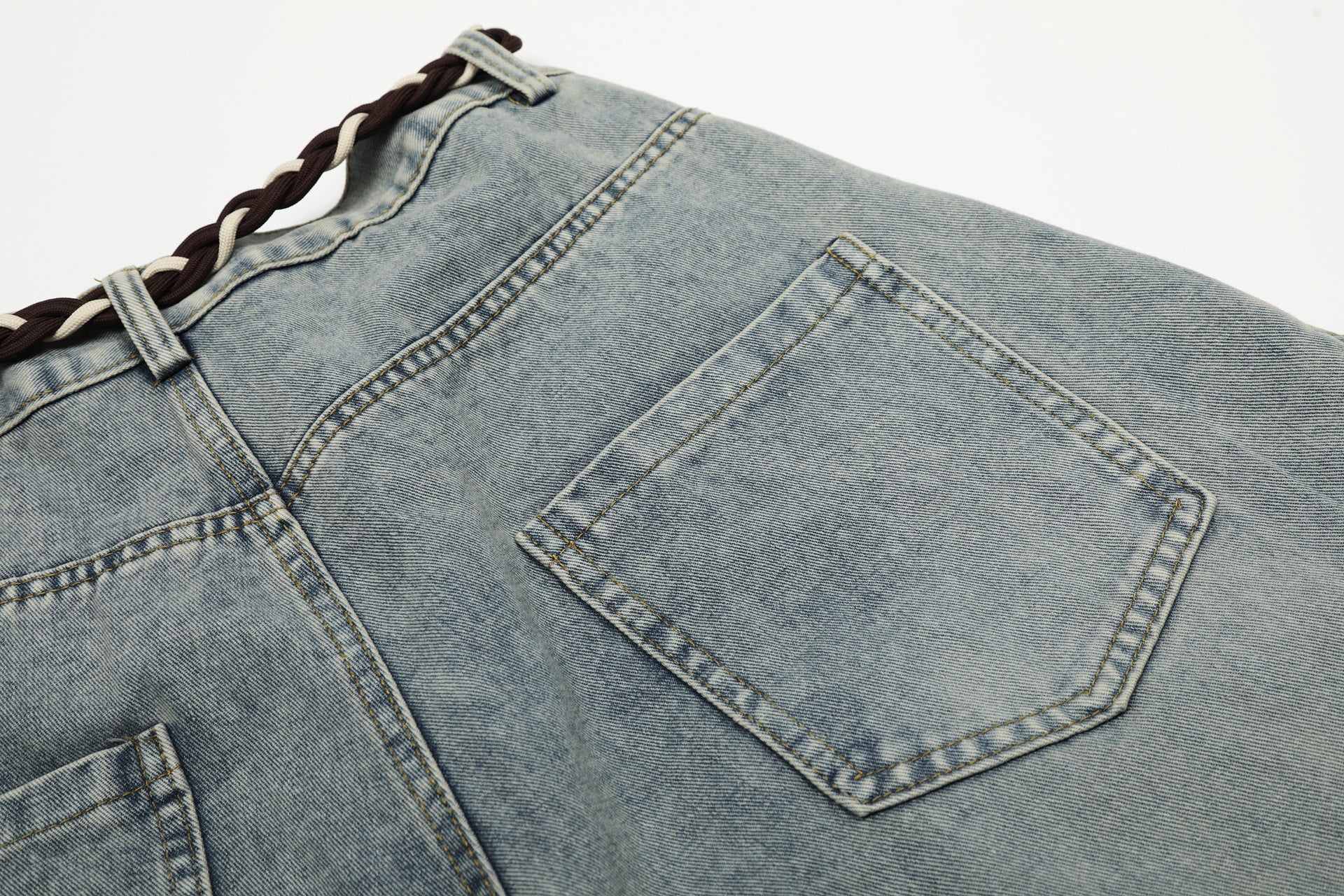 Denim Retro Belt Detail | Patchwork Barrel Jeans