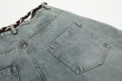 Denim Retro Belt Detail | Patchwork Barrel Jeans