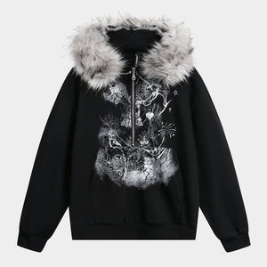 Gothic Fur Collar | Zip Up Hoodie - Santo 
