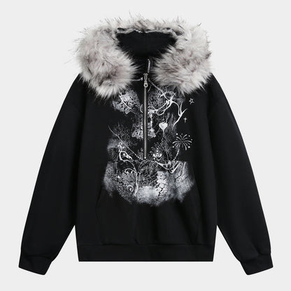 Gothic Fur Collar | Zip Up Hoodie - Santo 
