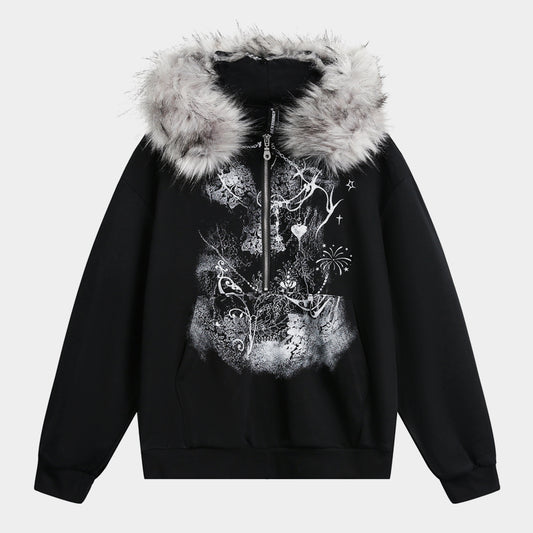Gothic Fur Collar | Zip Up Hoodie - Santo 