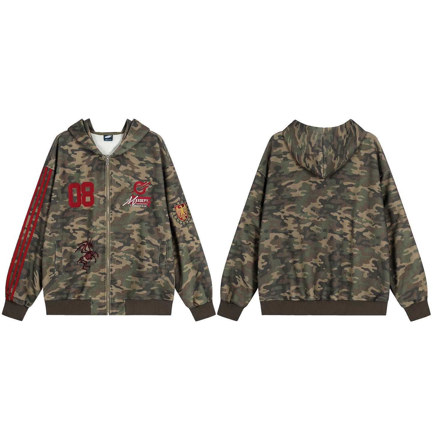 Camo Varsity Patch | Zip Up Hoodie - Santo 