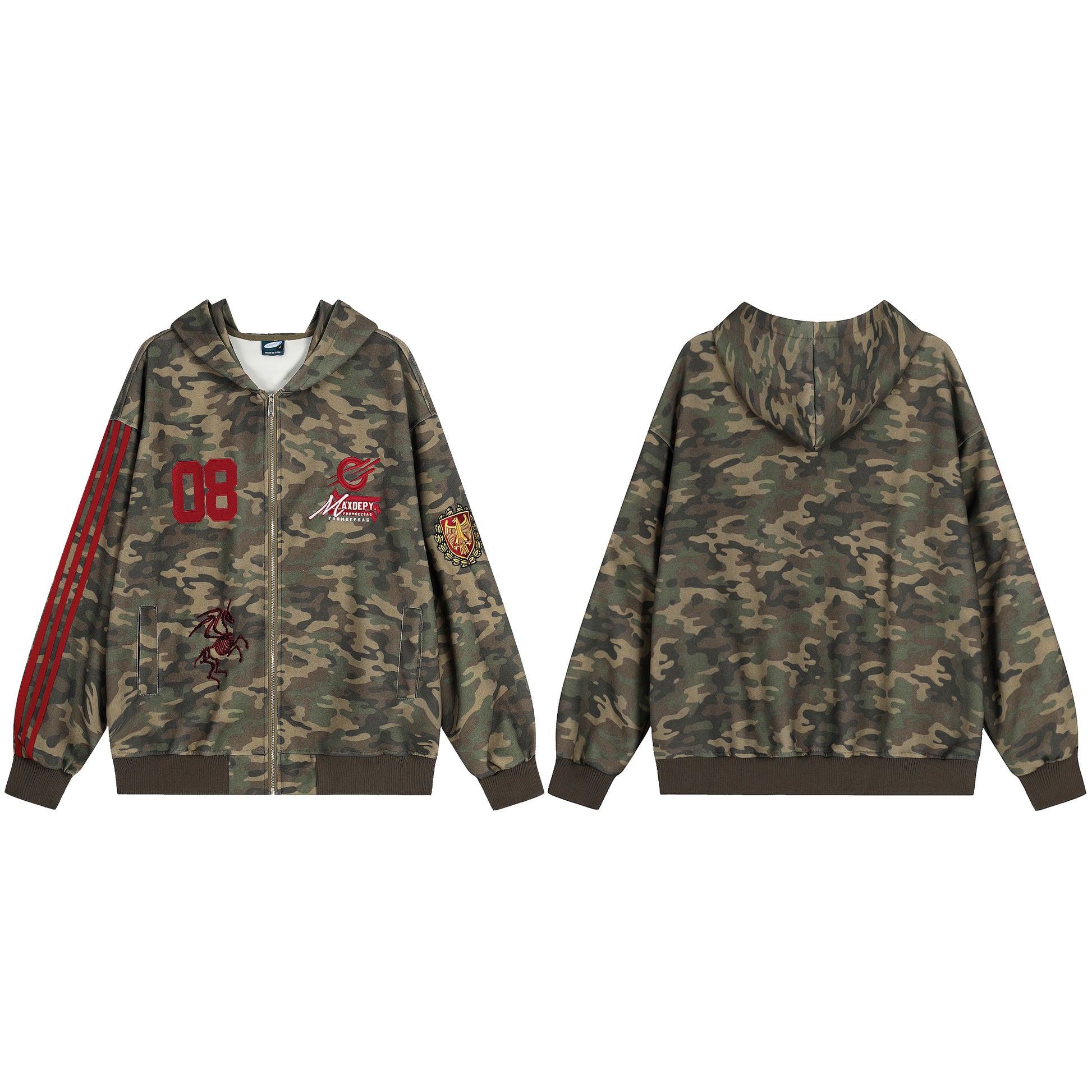 Camo Varsity Patch | Zip Up Hoodie - Santo 