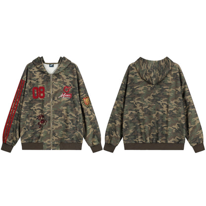 Camo Varsity Patch | Zip Up Hoodie - Santo 