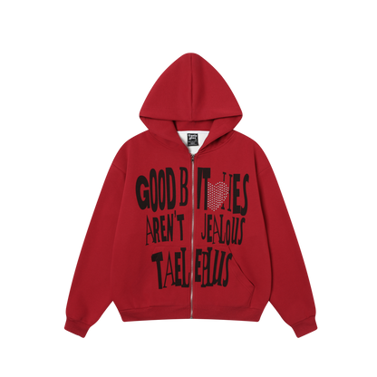 Rhinestone Heart | Zip-Up Hoodie - Santo 