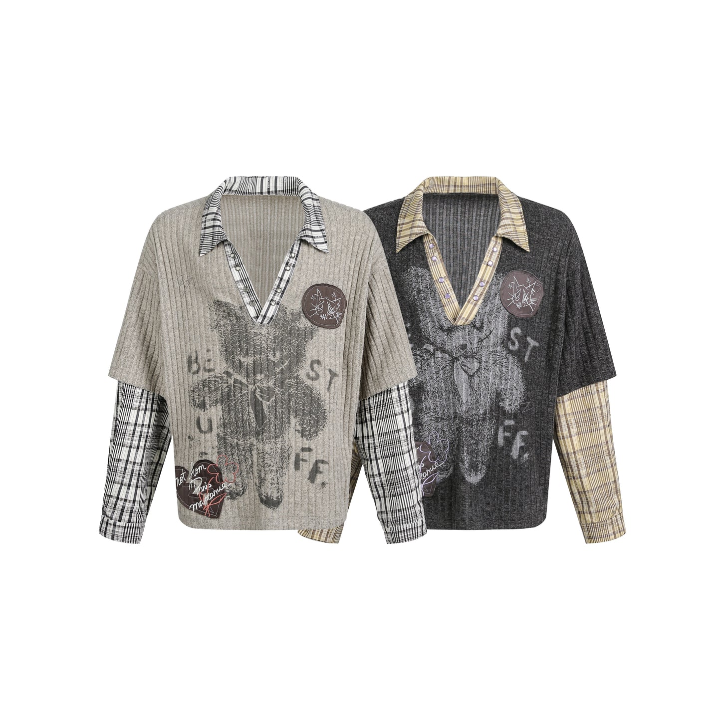 Vintage Plaid Teddy | V-Neck Sweatshirt - Santo 