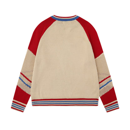 Graphic Script | Mesh-Sleeve Raglan Knit Pullover