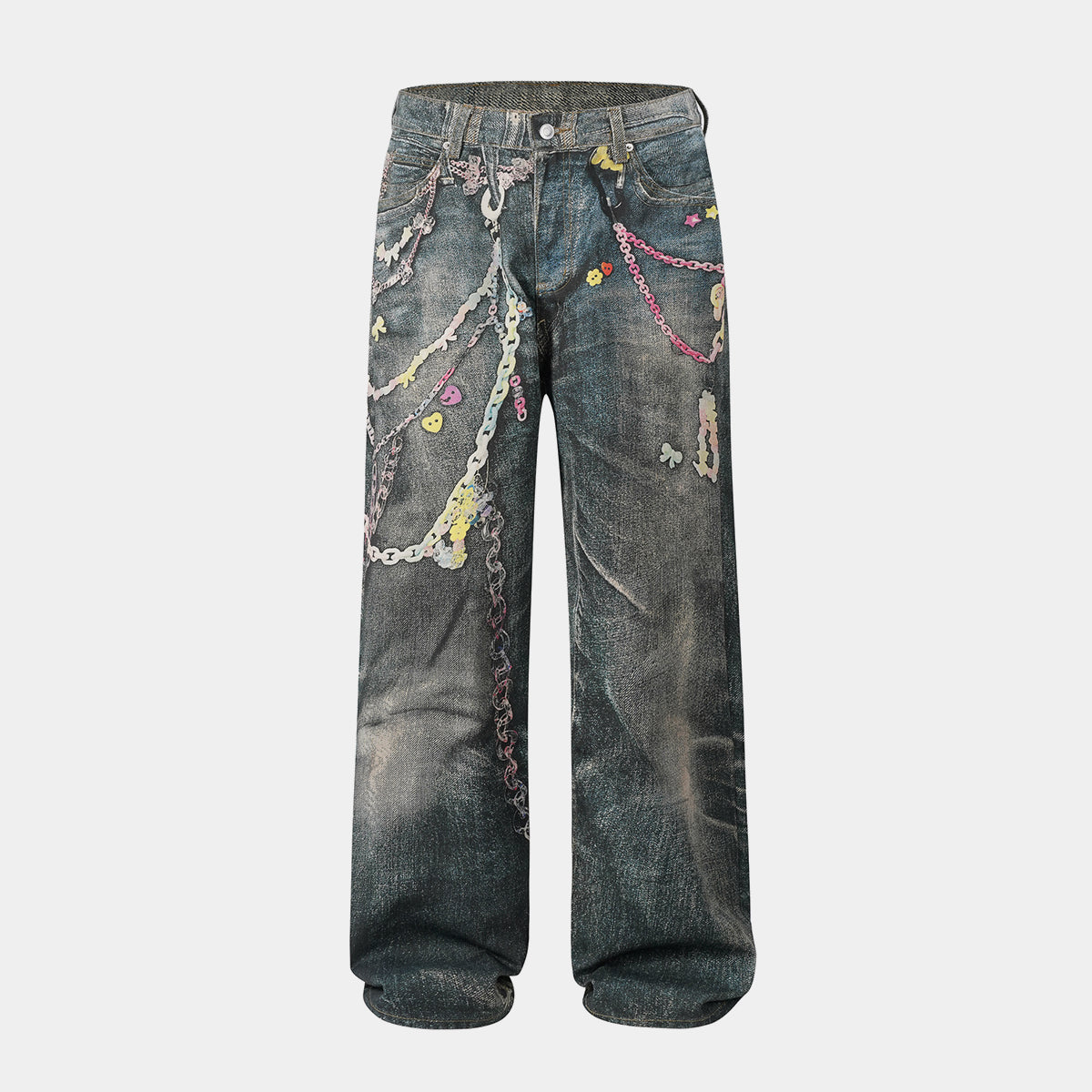 Pastel Chain Print | Denim Jeans - Santo 