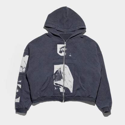 Vintage Patch Graphic | Washed Zip Up Hoodie - Santo 