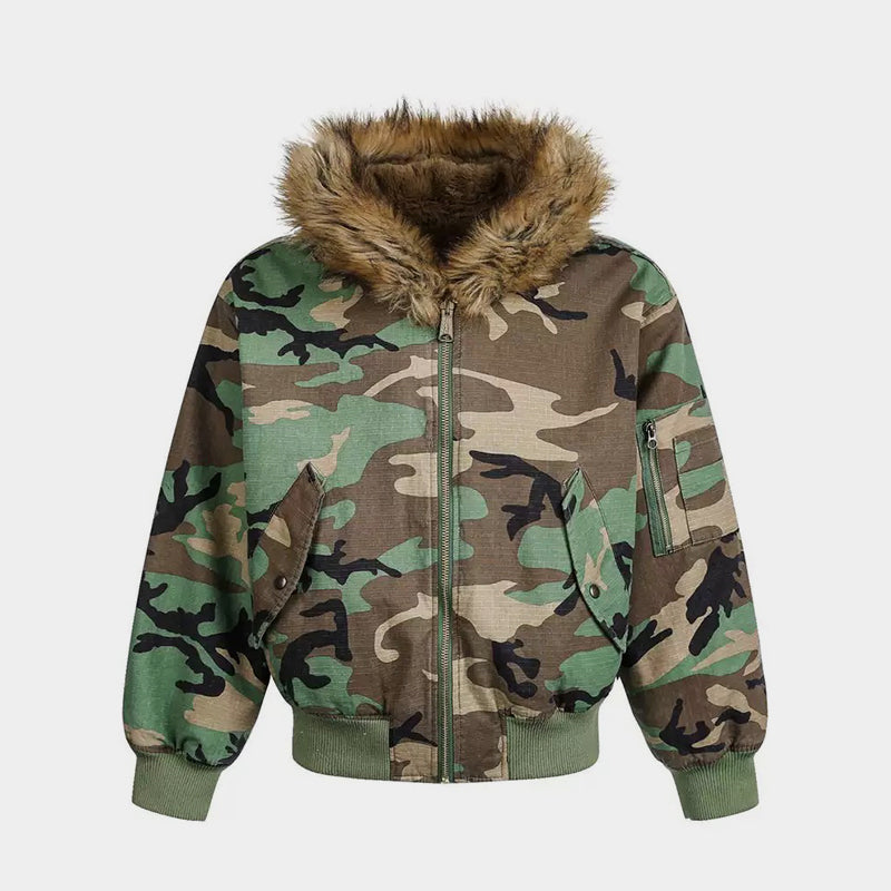 Camouflage Fur Collar | Reversible Cotton Jacket
