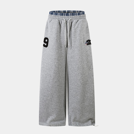 Patchwork Wide Leg Sweatpants | Grey Black Streetwear Trousers - Santo 