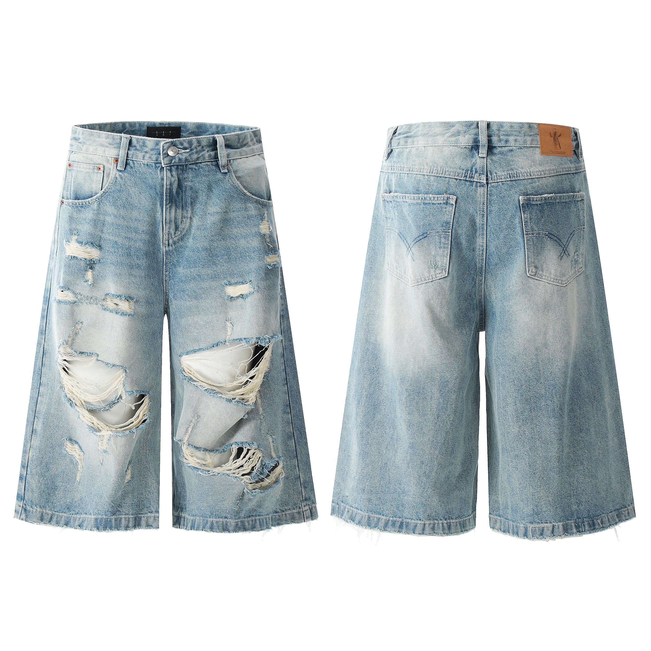 Distressed Wide-Leg Shorts | Ripped Washed Denim