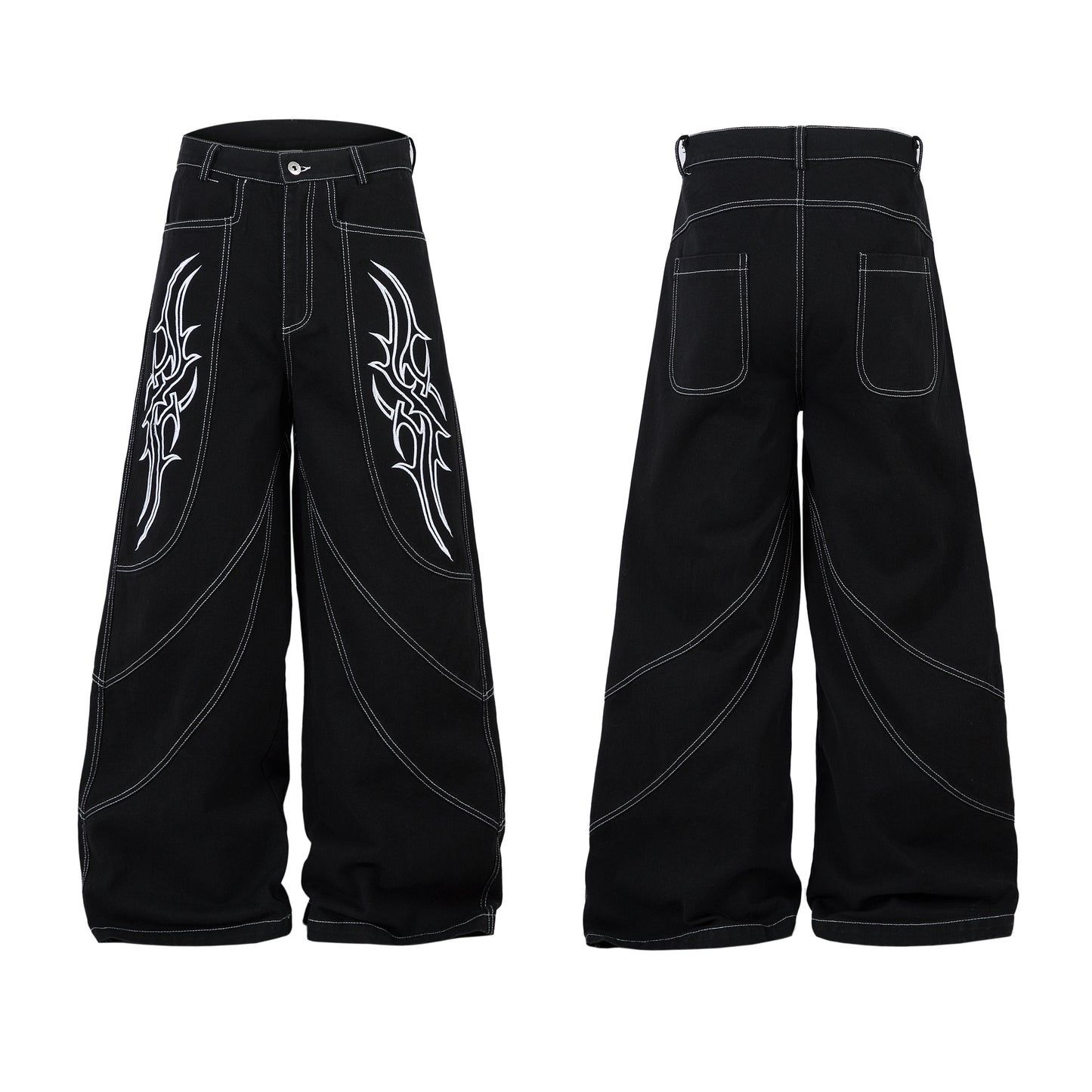 Embroidered Flame | Baggy Jeans - Santo 