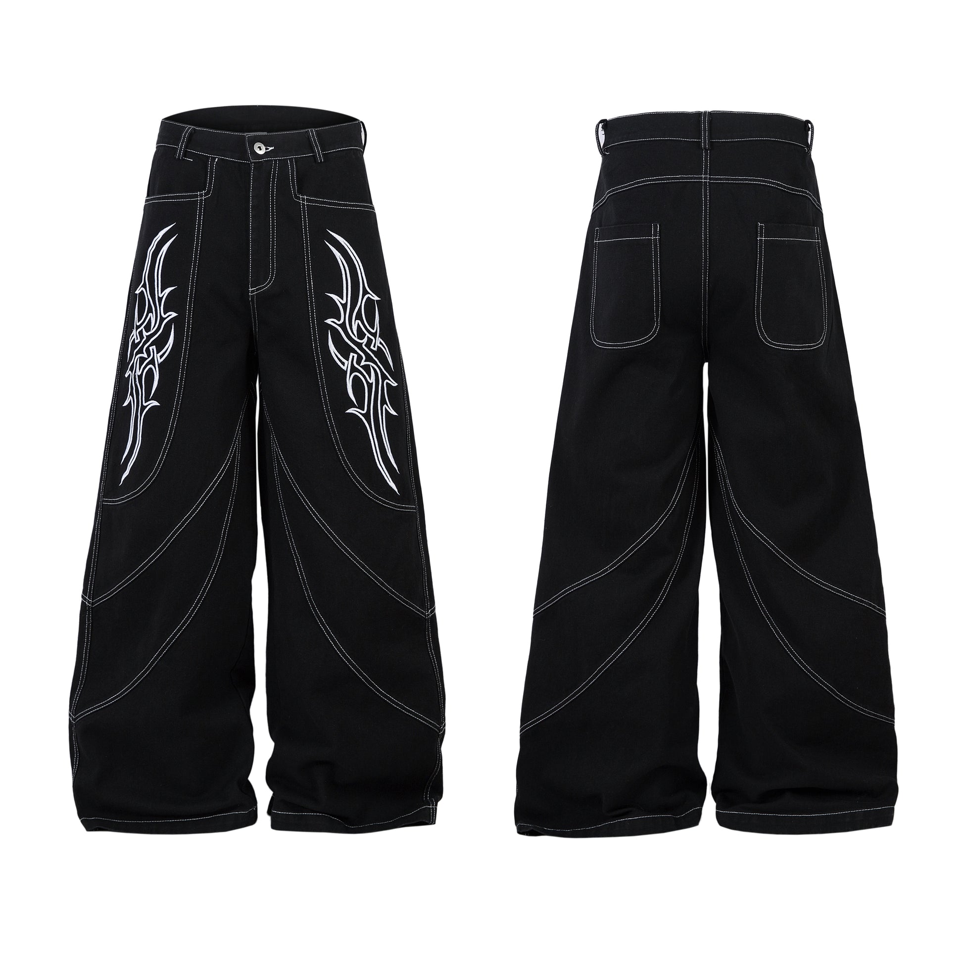 Embroidered Flame | Baggy Jeans - Santo 