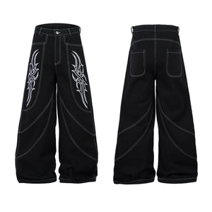 Embroidered Flame | Baggy Jeans - Santo 