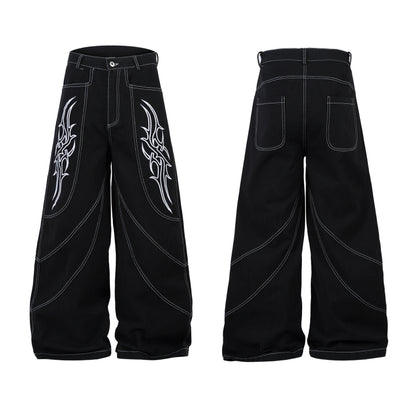Embroidered Flame | Baggy Jeans - Santo 