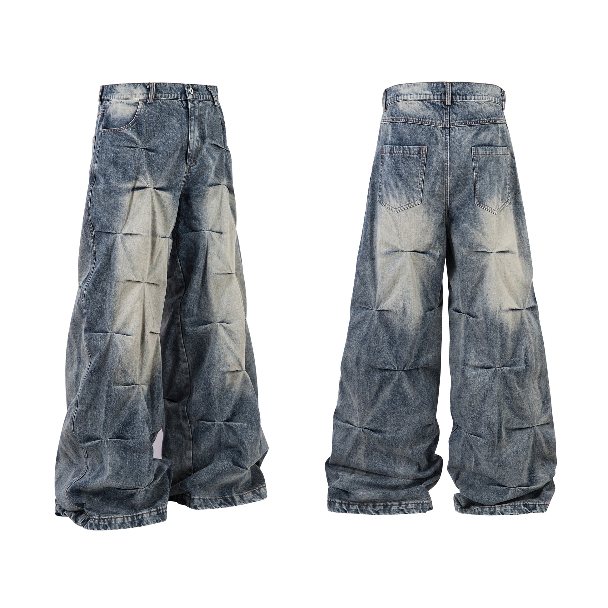 Washed Grid Pleat | Denim Jeans - Santo 