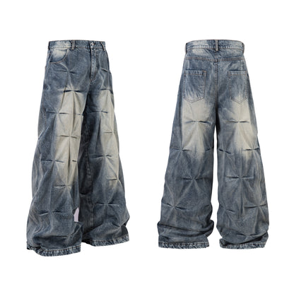 Washed Grid Pleat | Denim Jeans - Santo 