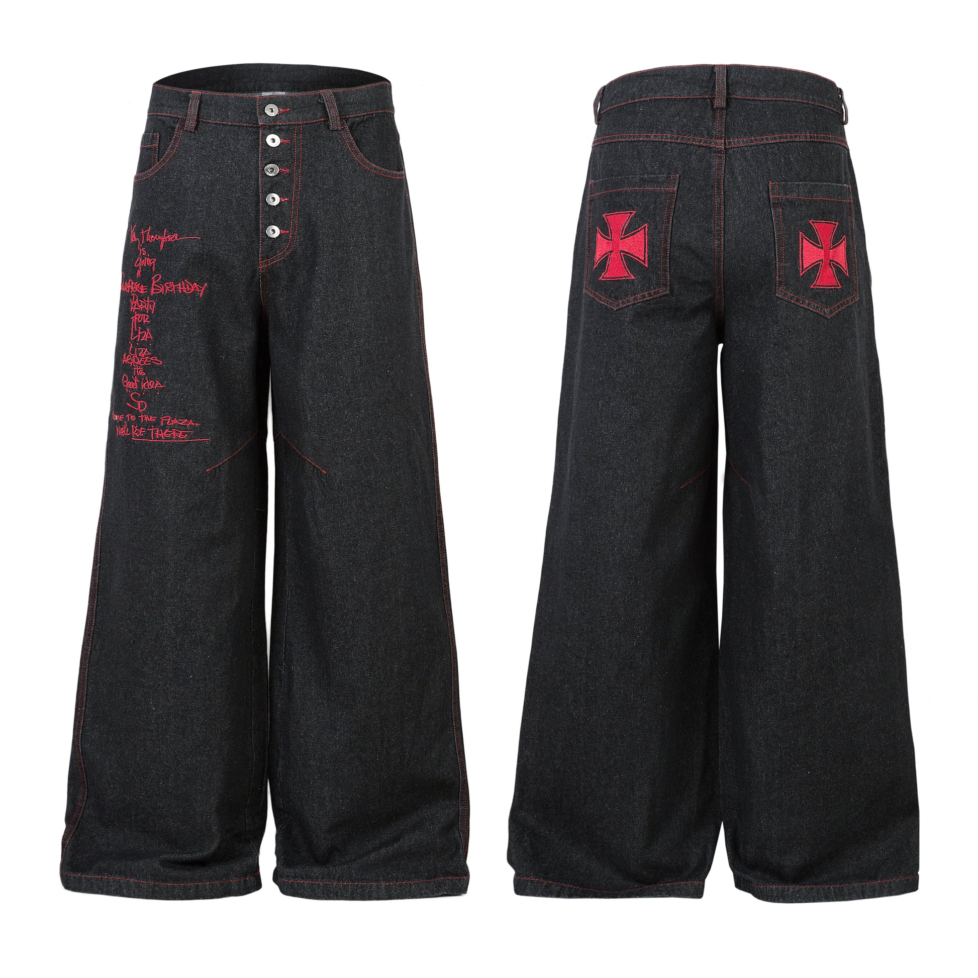 Iron Cross Embroidered | Baggy Jeans - Santo 