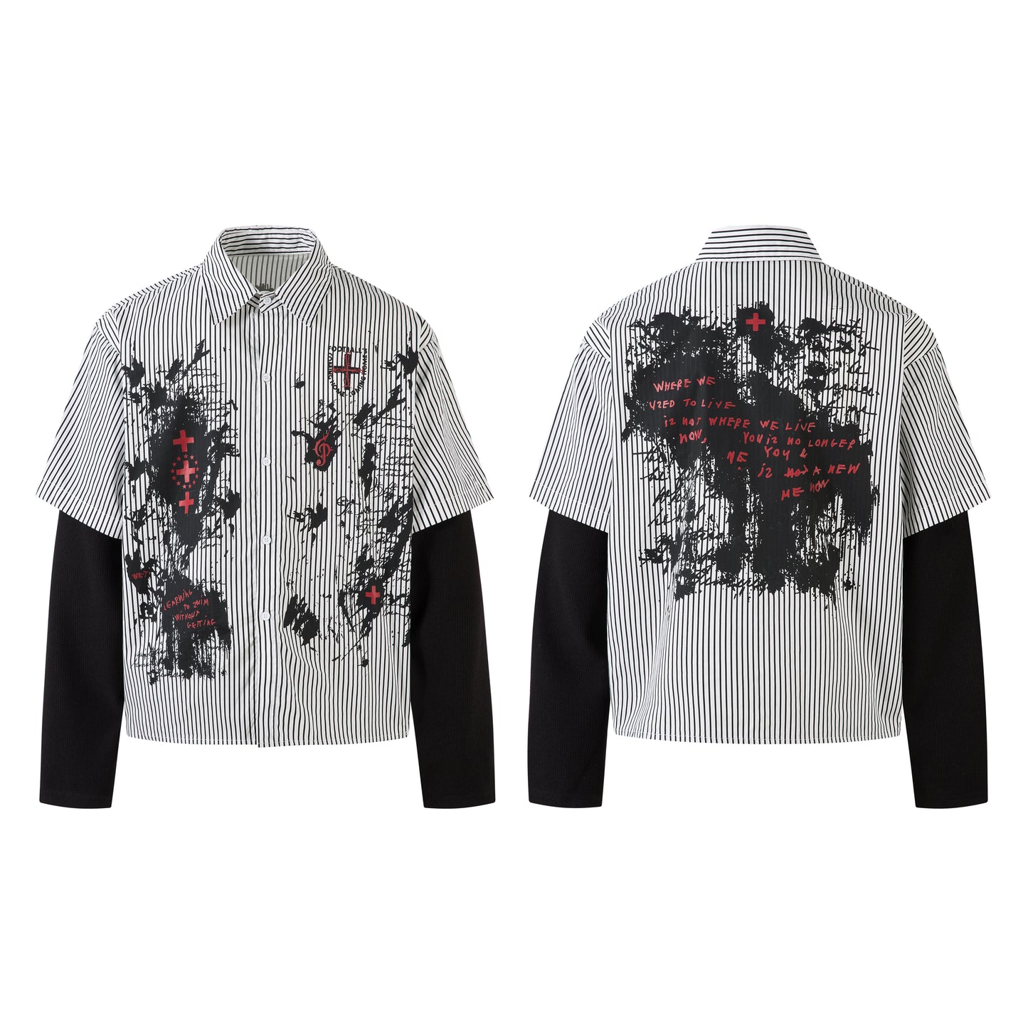 Graffiti Print Layered | Striped Sweatshirt - Santo 