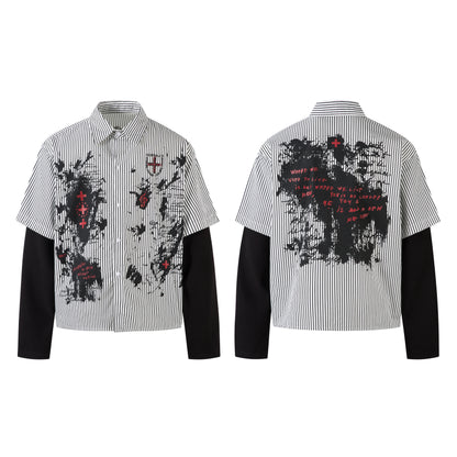 Graffiti Print Layered | Striped Sweatshirt - Santo 
