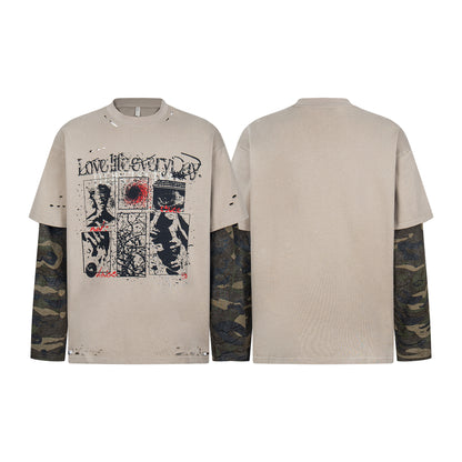 Retro Camouflage Patchwork | Ripped Sweatshirt - Santo 