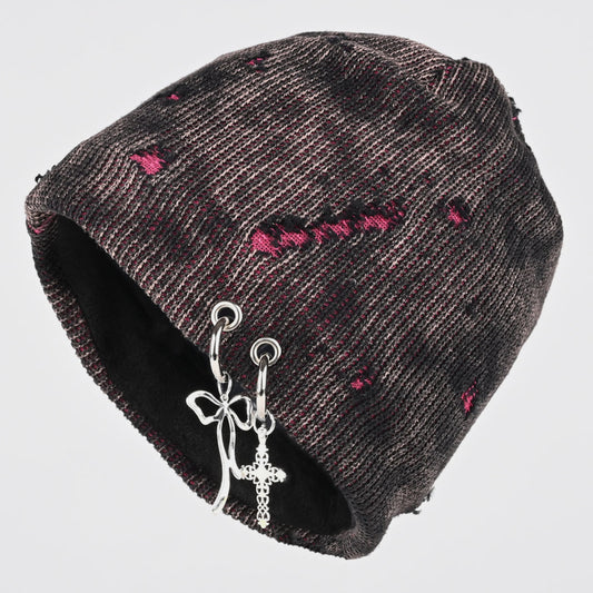 Retro Wasteland Style Distressed Knit | Hanging Charm Beanie