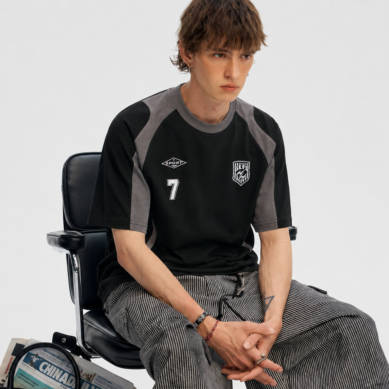 Suede-Touch Embroidered Sport Color-Block T-Shirt - Santo 