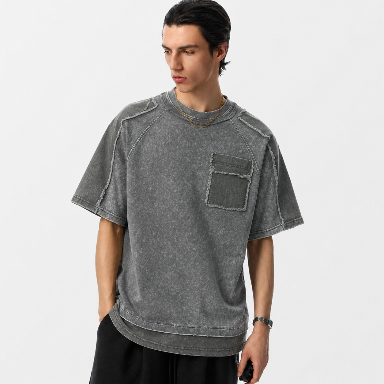Exposed Seam Washed T Shirt