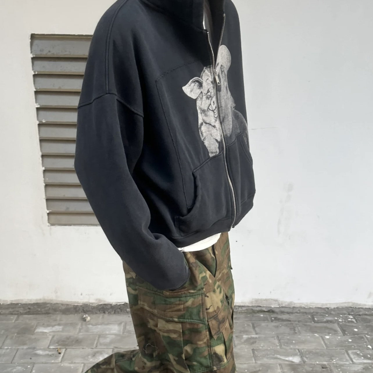 Cowboy Pig Print | Oversized Zip Up Hoodie - Santo 