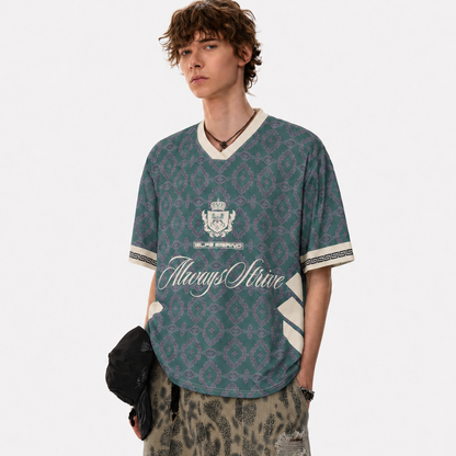 Always Strive Green Patterned Jersey V-Neck T-Shirt