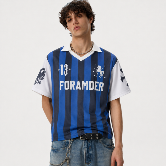 Oversized Retro Striped Football Jersey T-Shirt