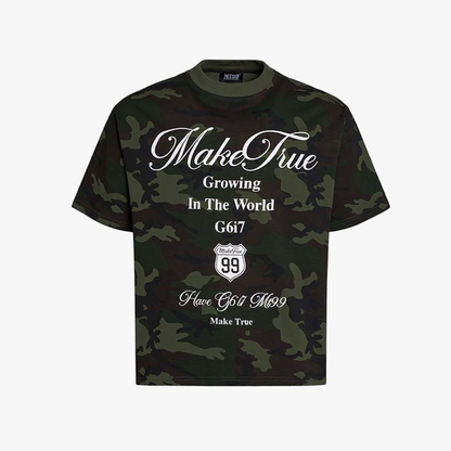 Camouflage Script Loose Graphic T-Shirt