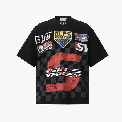 Waffle Knit Racing Checkered Flag Graphic T-Shirt