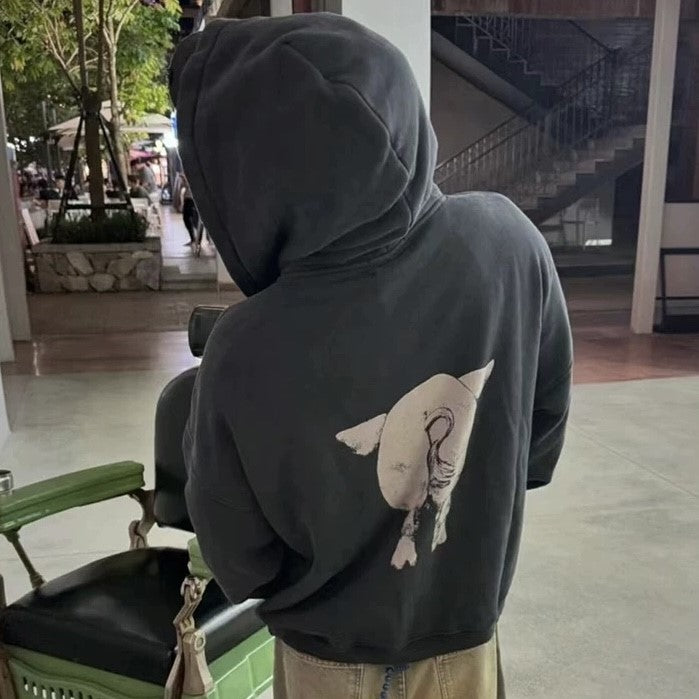 Cowboy Pig Print | Oversized Zip Up Hoodie - Santo 