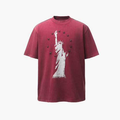 Statue of Liberty Print and Star Details T-Shirt