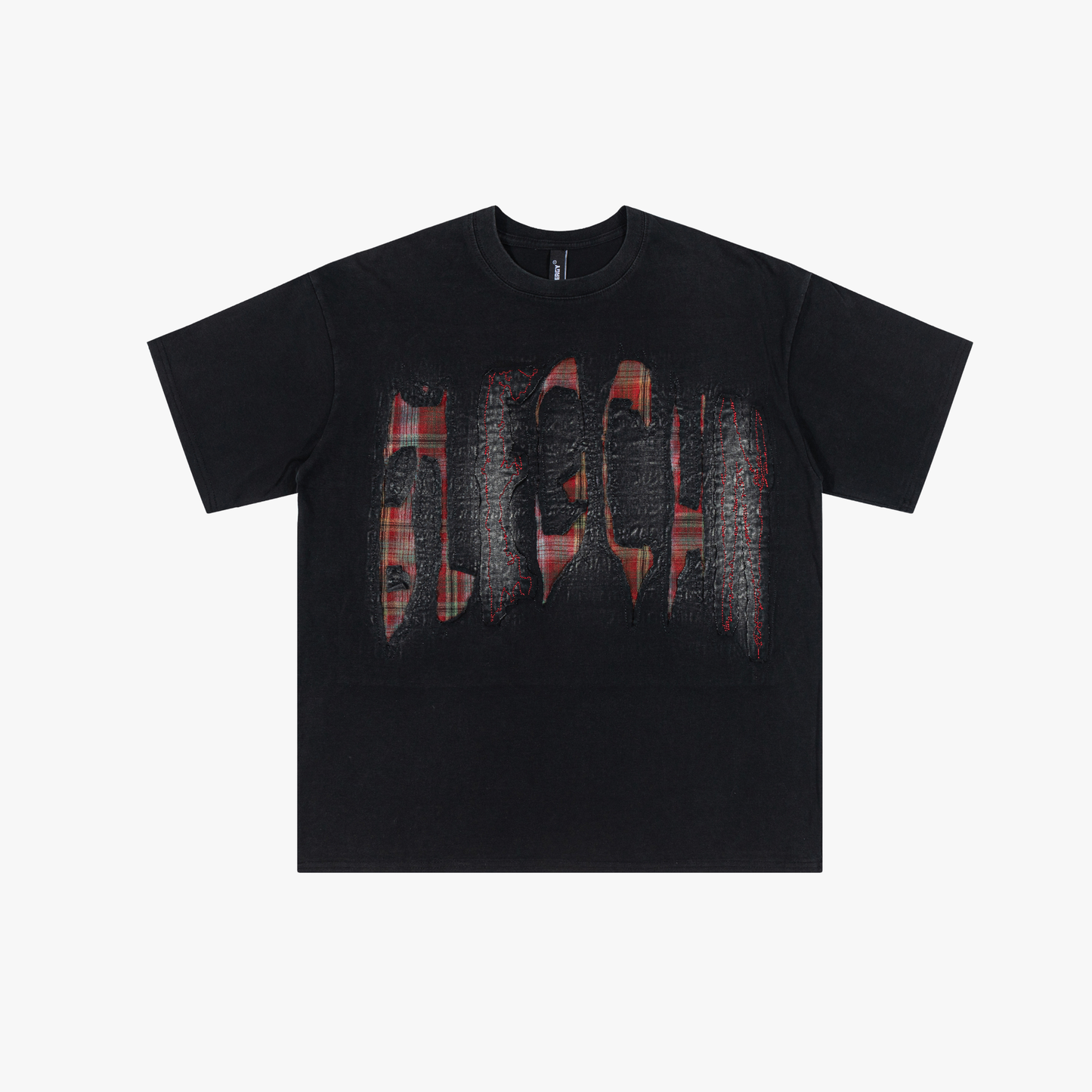 Oversized Plaid Patchwork Distressed T-Shirt