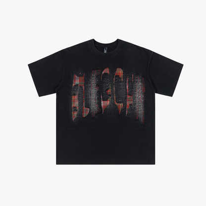 Oversized Plaid Patchwork Distressed T-Shirt
