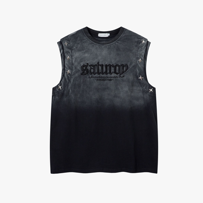 Jersey Knit Gradient Embroidered Stars Tank Top