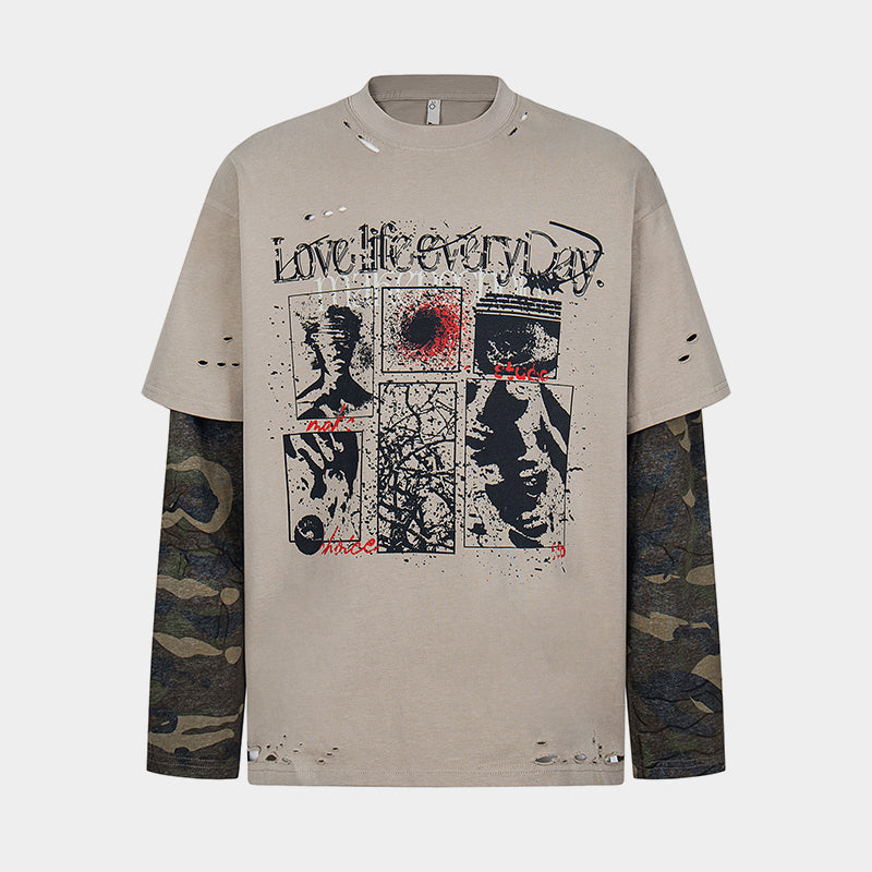 Retro Camouflage Patchwork | Ripped Sweatshirt - Santo 