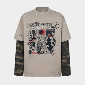 Retro Camouflage Patchwork | Ripped Sweatshirt - Santo 