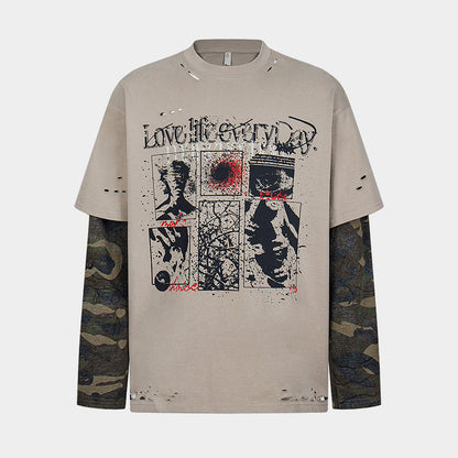 Retro Camouflage Patchwork | Ripped Sweatshirt - Santo 