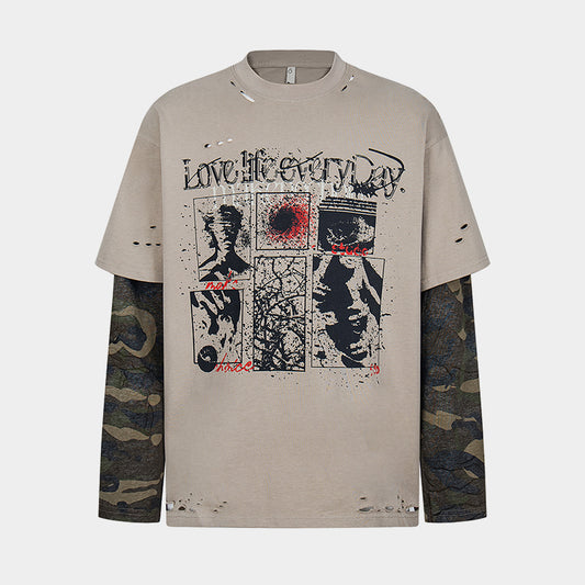 Retro Camouflage Patchwork | Ripped Sweatshirt - Santo 