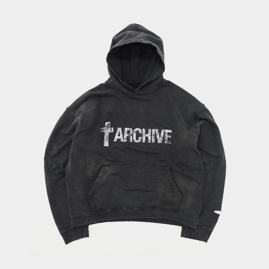 Distressed Washed Black | Archive Hoodie - Santo 